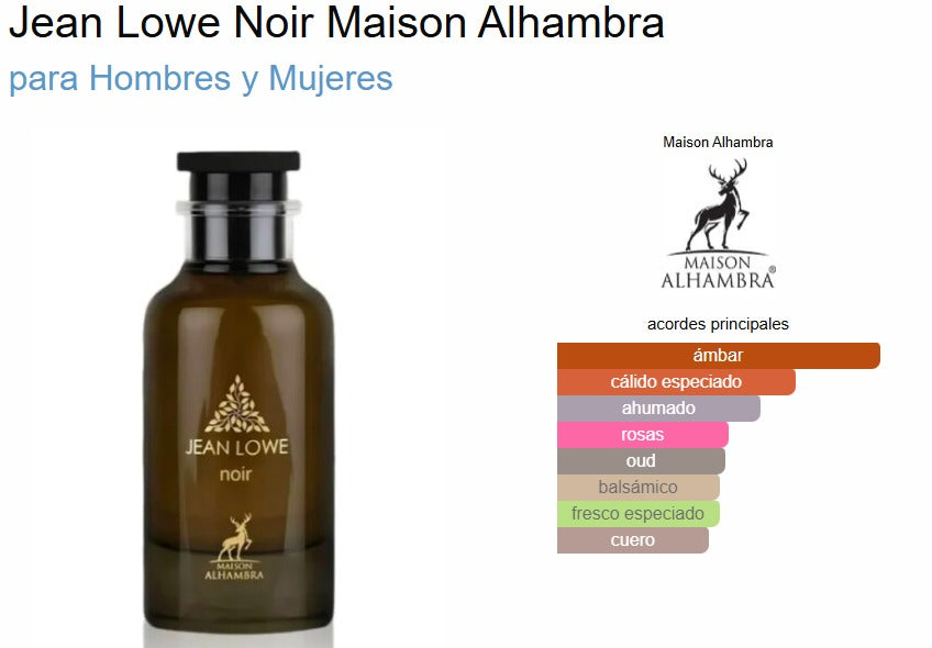 Jean Lowe Noir Maison Alhambra 100ml EDP Hombre